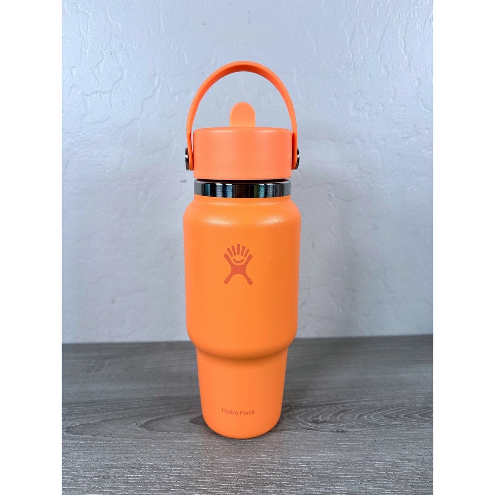 Hydro Flask 24 oz Wide Mouth Travel Tumbler Bottle Nectar Orange With Flex Straw